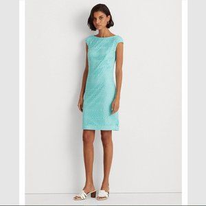LRL Lattice Lace Cap Sleeve Dress, Bright Aqua Blue